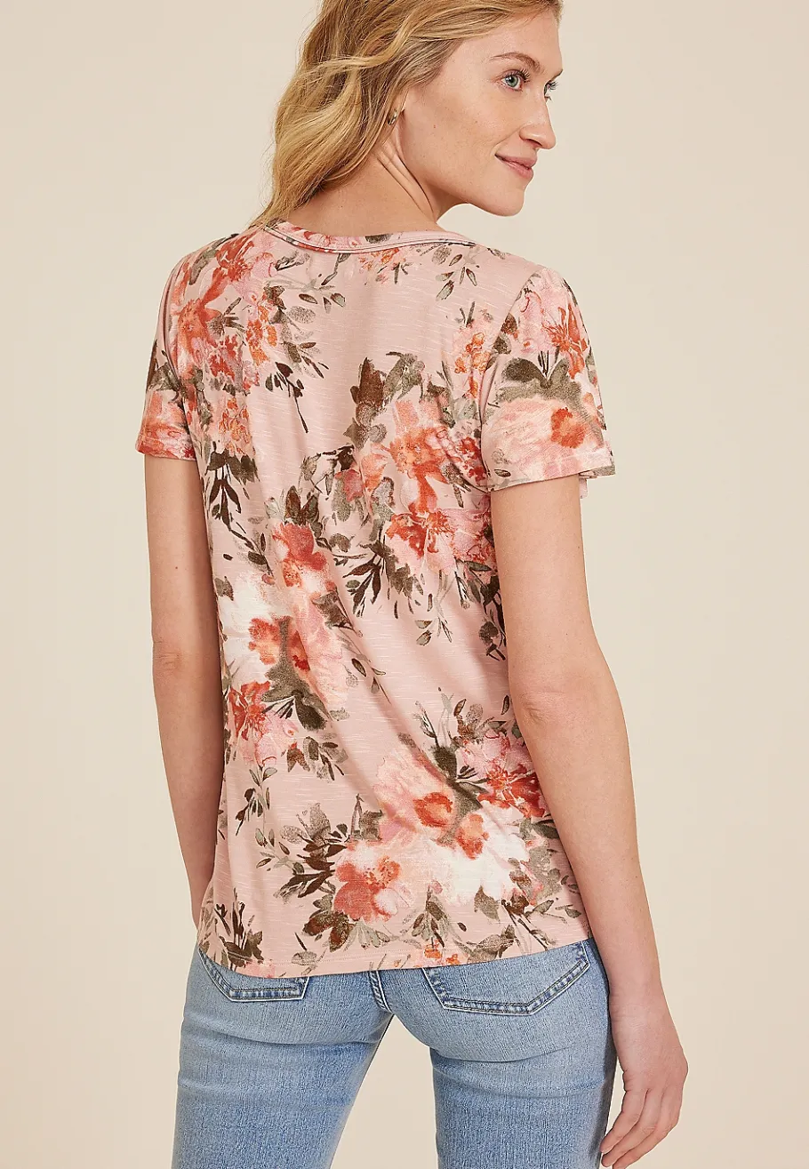 Maurices Tees-Pink Floral Flutter Sleeve Tee