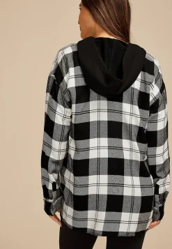 Maurices Plaid & Button Down Shirts-Plaid Hooded Boyfriend Button Down Shirt