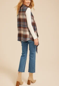 Maurices Sweaters Cardigans & Kimonos-Plaid Open Front Waterfall Vest