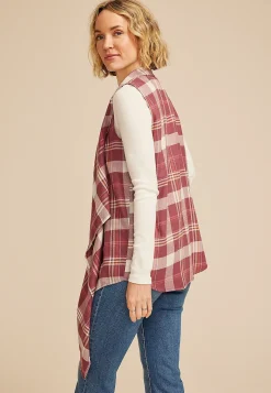 Maurices Sweaters Cardigans & Kimonos-Plaid Open Front Waterfall Vest