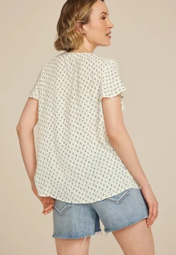 Maurices Shirts & Blouses-Pleated Shoulder Short Sleeve Flutter Sleeve Blouse