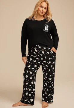 Maurices Plus Pajamas-Plus Size Nightmare Before Coffee Ghost Graphic Tee And Wide Leg Pajama Set
