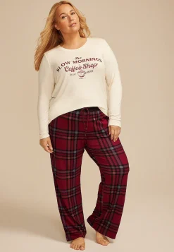 Maurices Plus Pajamas-Plus Size Slow Mornings Coffee Graphic Tee And Wide Leg Pajama Set