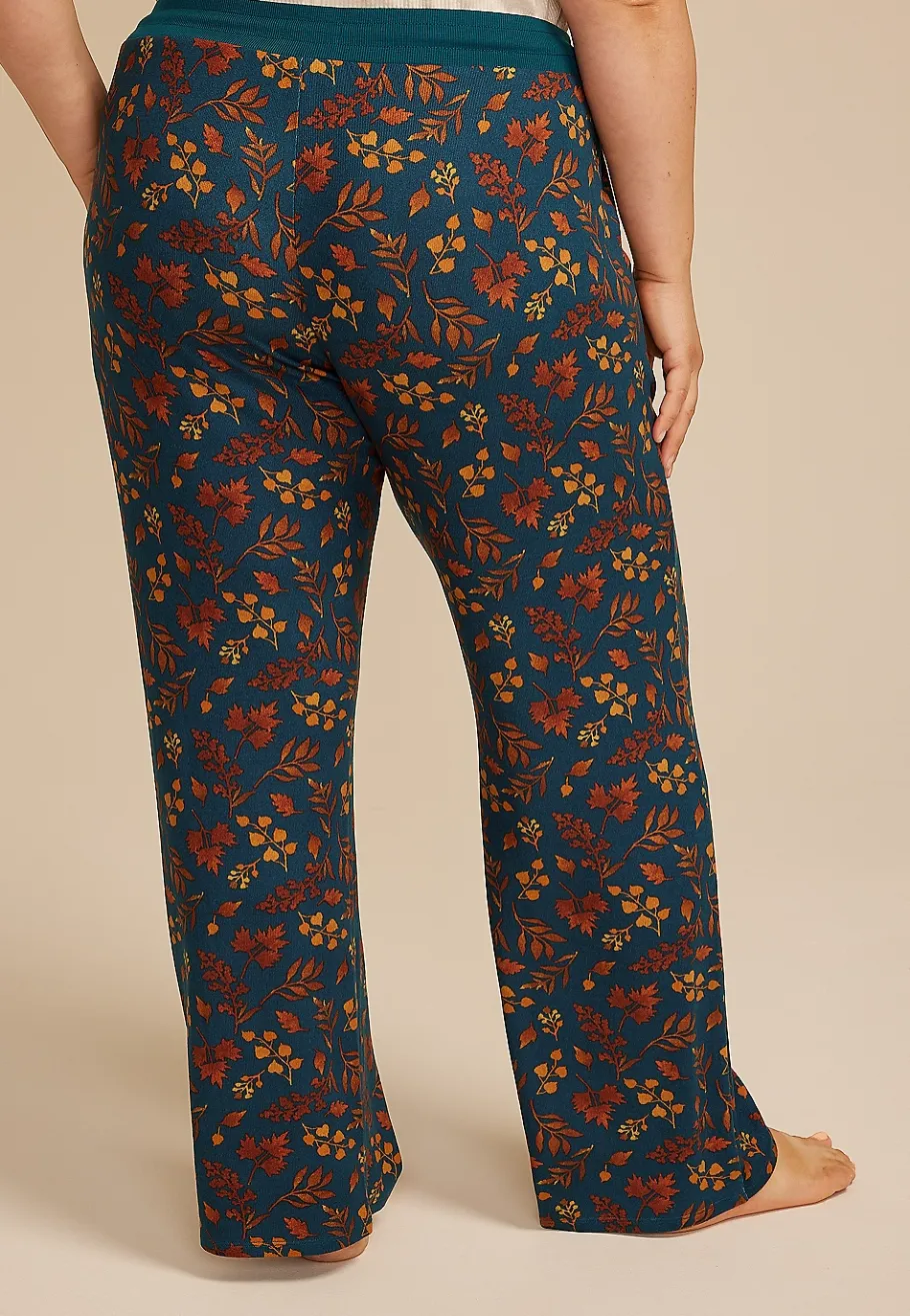 Maurices Plus Pajamas-Plus Size Teal Fall Leaves Wide Leg Pajama Pants