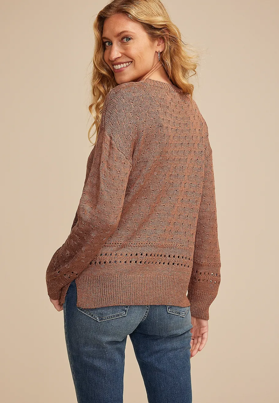 Maurices Sweaters Cardigans & Kimonos-Pointelle Crew Neck Sweater