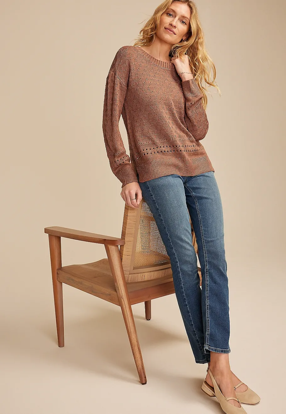 Maurices Sweaters Cardigans & Kimonos-Pointelle Crew Neck Sweater