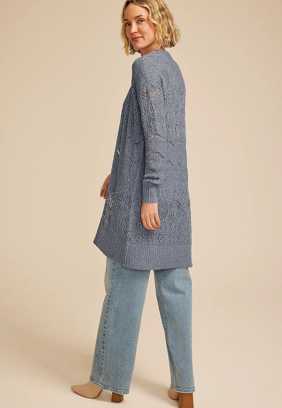 Maurices Sweaters Cardigans & Kimonos-Pointelle Open Front Cardigan