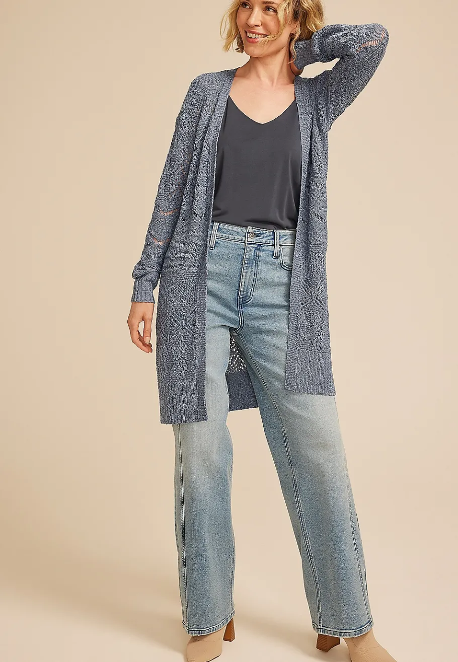 Maurices Sweaters Cardigans & Kimonos-Pointelle Open Front Cardigan