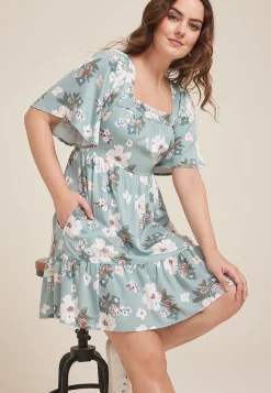 Maurices Wedding Guest & Cocktail Dresses-Printed Flutter Sleeve Babydoll Dress