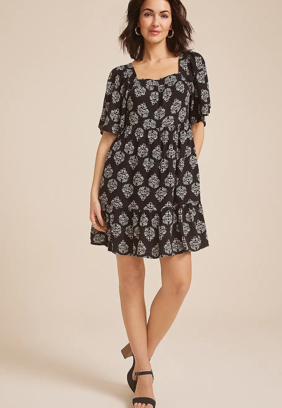 Maurices Wedding Guest & Cocktail Dresses-Printed Flutter Sleeve Babydoll Dress