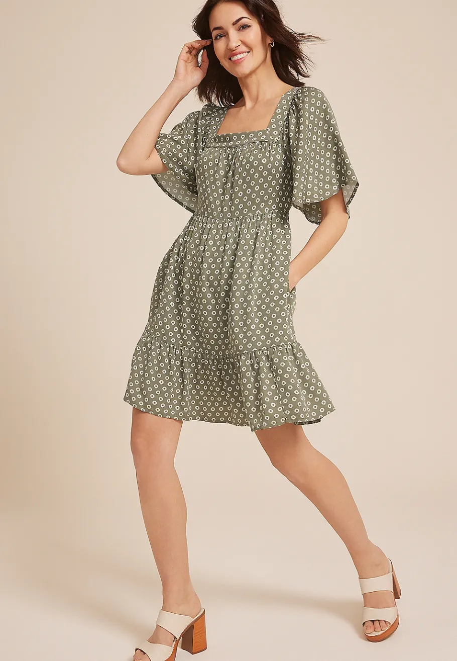 Maurices Wedding Guest & Cocktail Dresses-Printed Flutter Sleeve Babydoll Dress