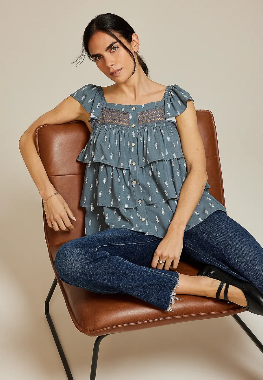 Maurices Shirts & Blouses|Tanks & Camis-Printed Tiered Babydoll Blouse