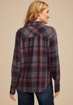 Maurices Plaid & Button Down Shirts-Pucker Plaid Button Down Shirt