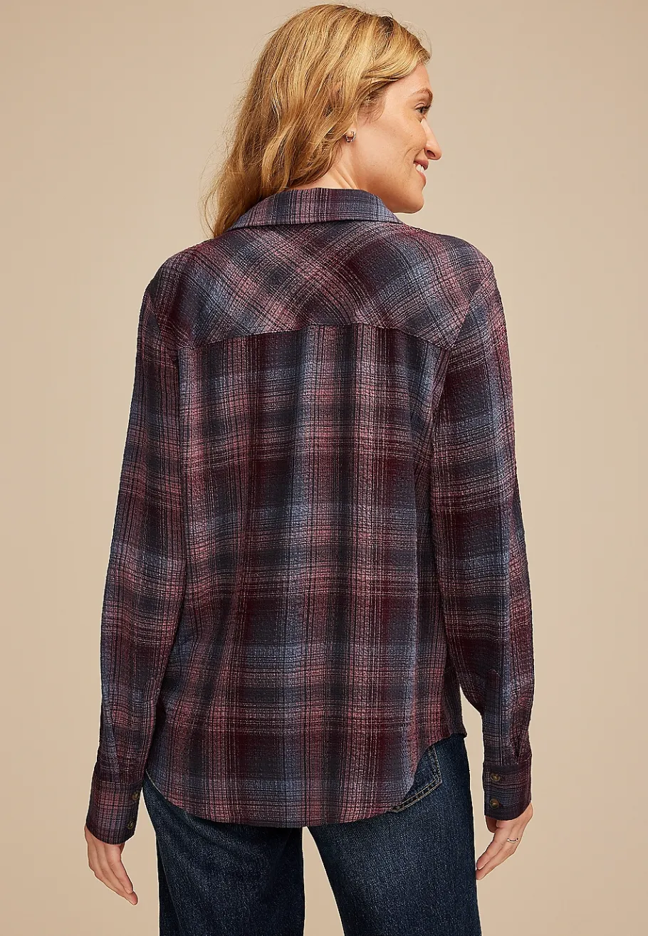 Maurices Plaid & Button Down Shirts-Pucker Plaid Button Down Shirt