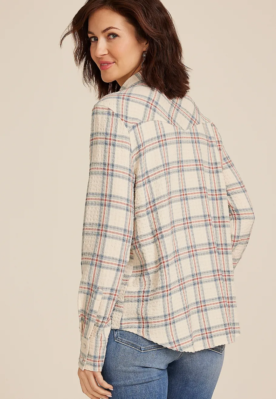 Maurices Plaid & Button Down Shirts-Pucker Plaid Button Down Shirt