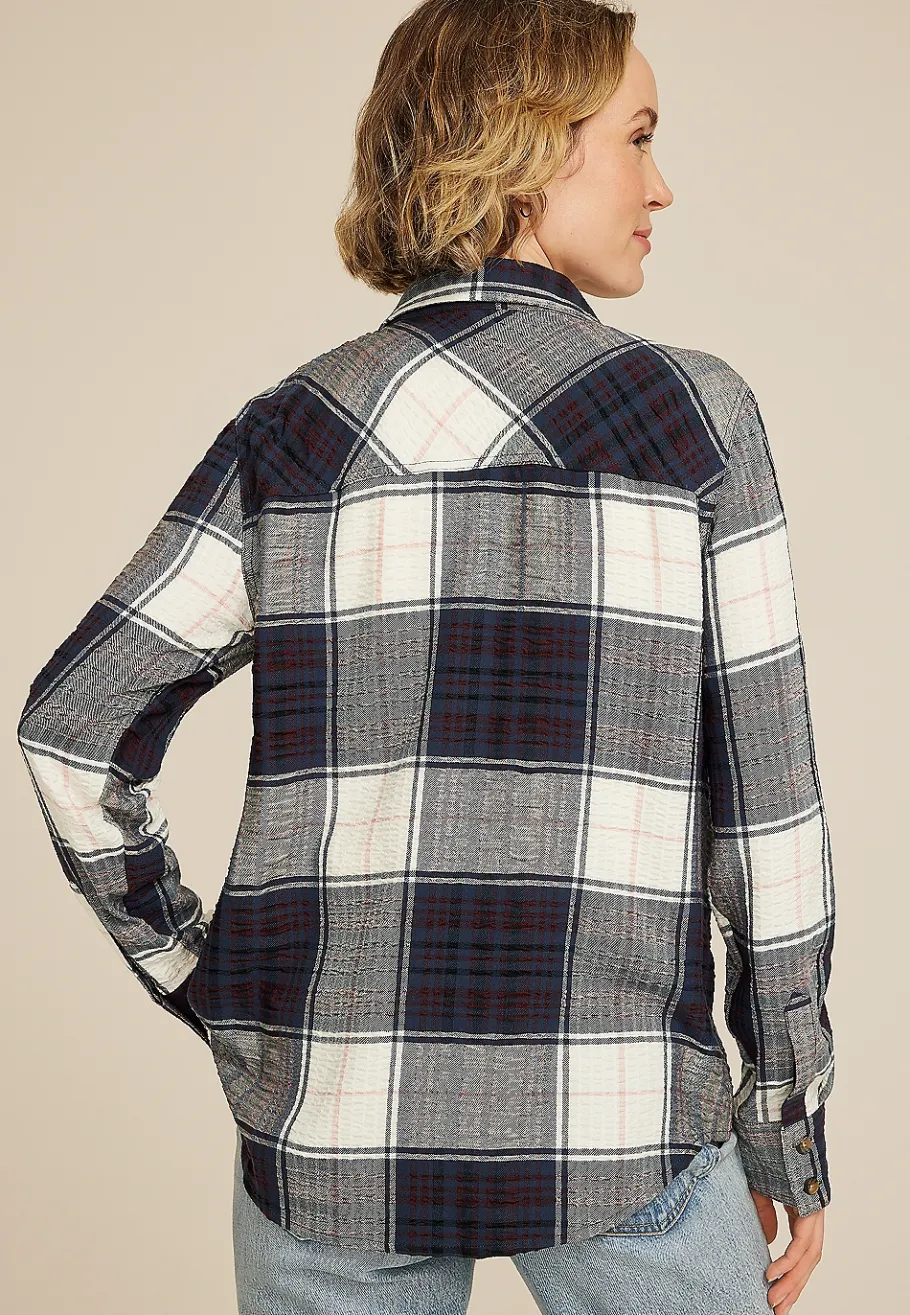 Maurices Plaid & Button Down Shirts-Pucker Plaid Button Down Shirt