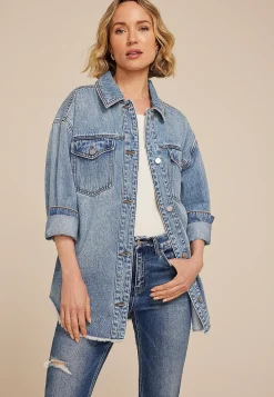 Maurices Jackets-Raw Hem Denim Shacket