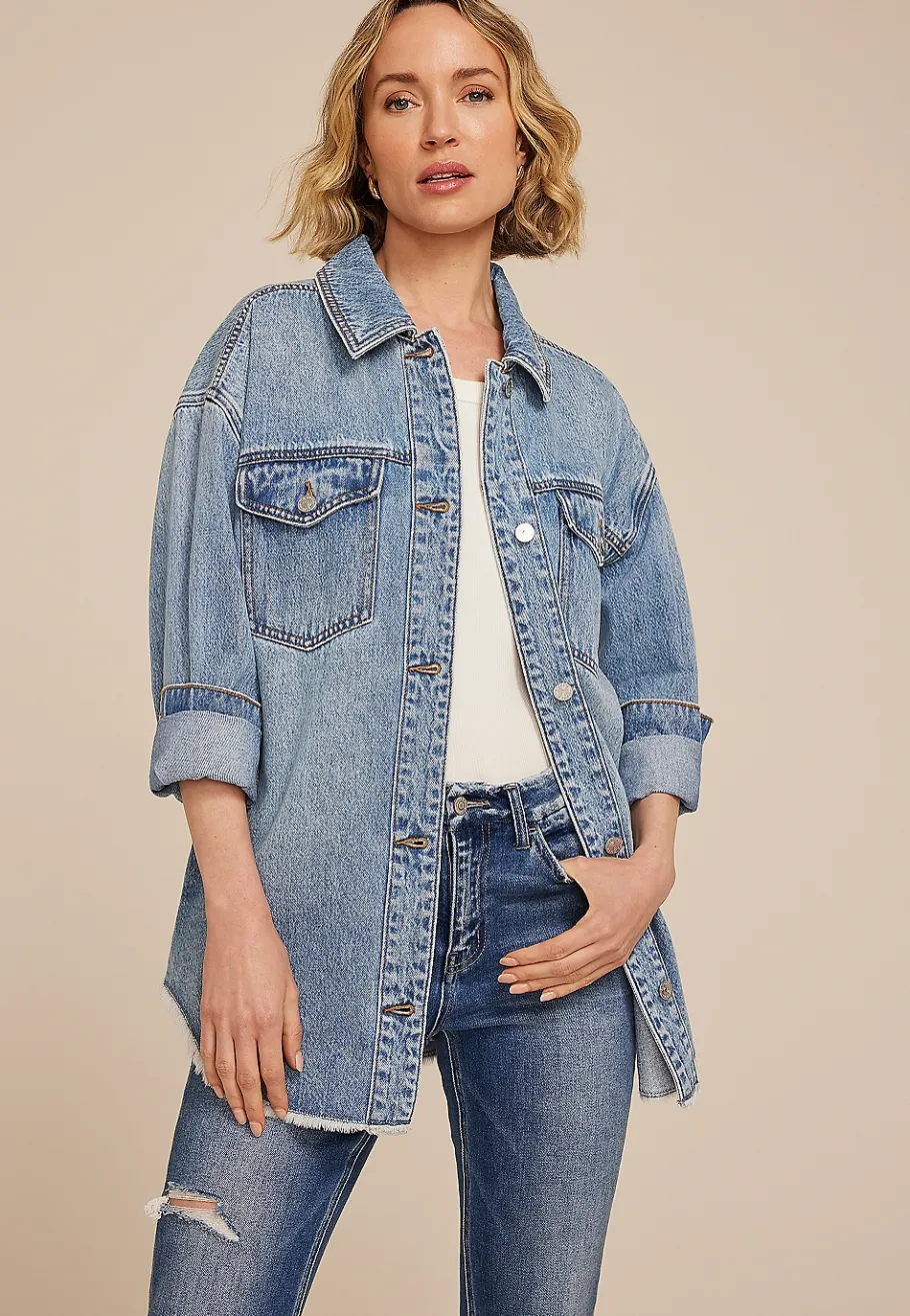 Maurices Jackets-Raw Hem Denim Shacket