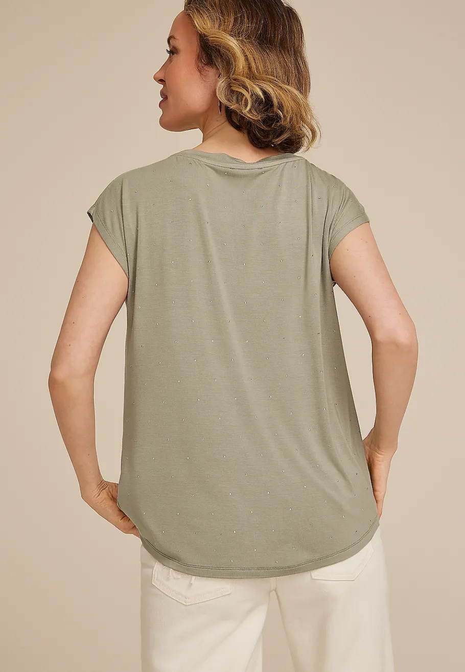Maurices Tees-Rhinestone Embellished Boat Neck Tee