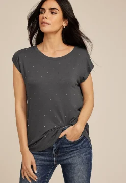 Maurices Tees-Rhinestone Embellished Boat Neck Tee