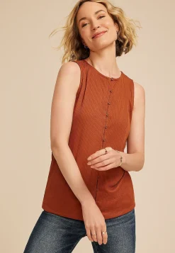 Maurices Tanks & Camis-Ribbed Button Front Tank Top