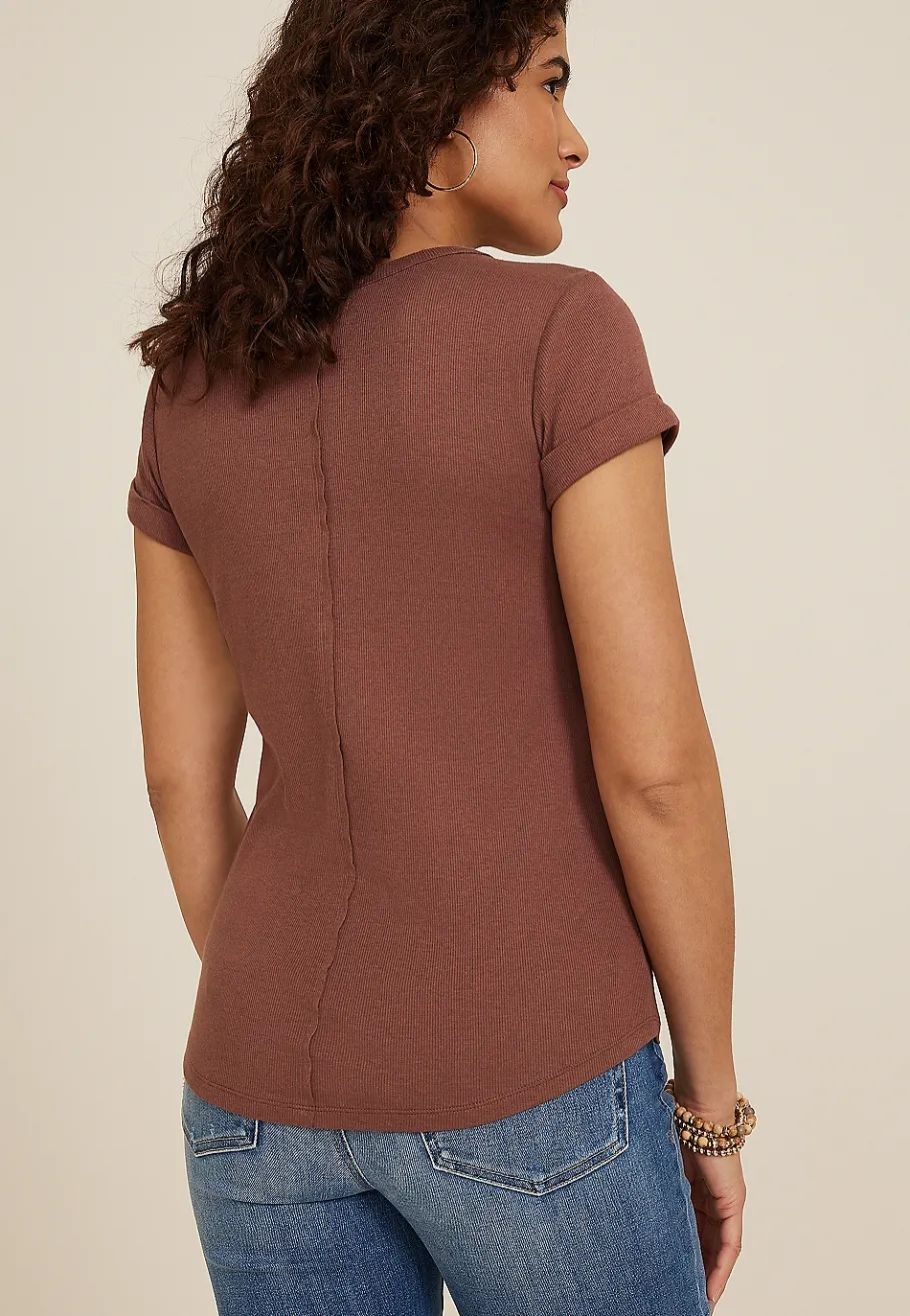Maurices Tees-Ribbed Henley Short Sleeve Tee