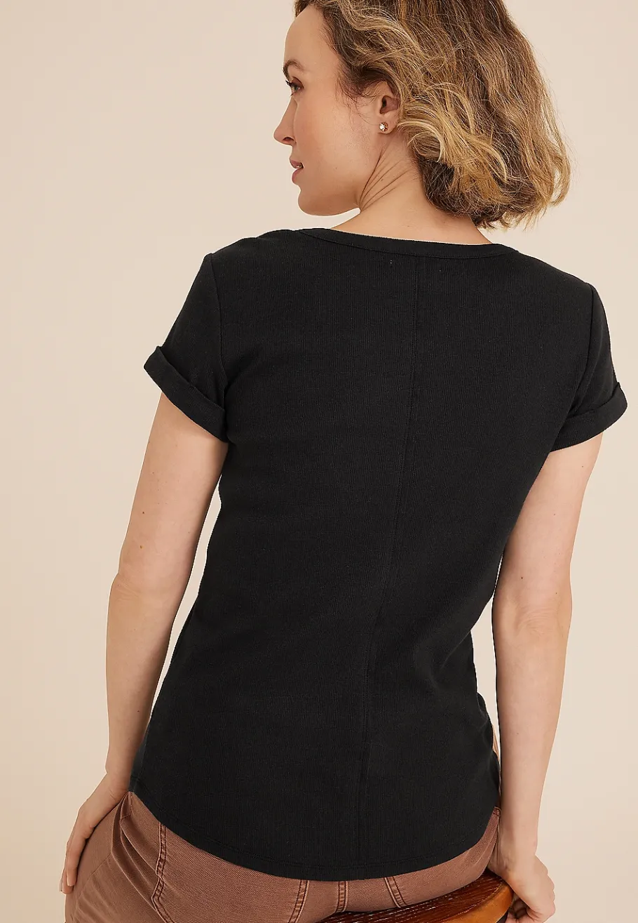 Maurices Tees-Ribbed Henley Short Sleeve Tee