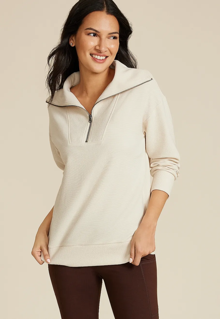 Maurices Sweatshirts-Ribbed Knit Shawl Collar Tunic Sweatshirt