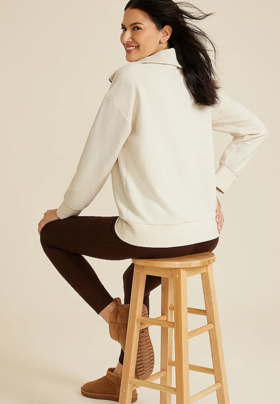 Maurices Sweatshirts-Ribbed Knit Shawl Collar Tunic Sweatshirt