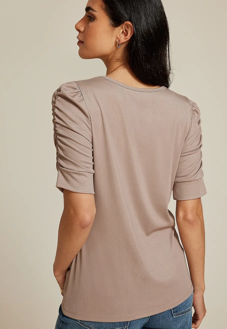 Maurices Tees-Ruched Puff Sleeve Top