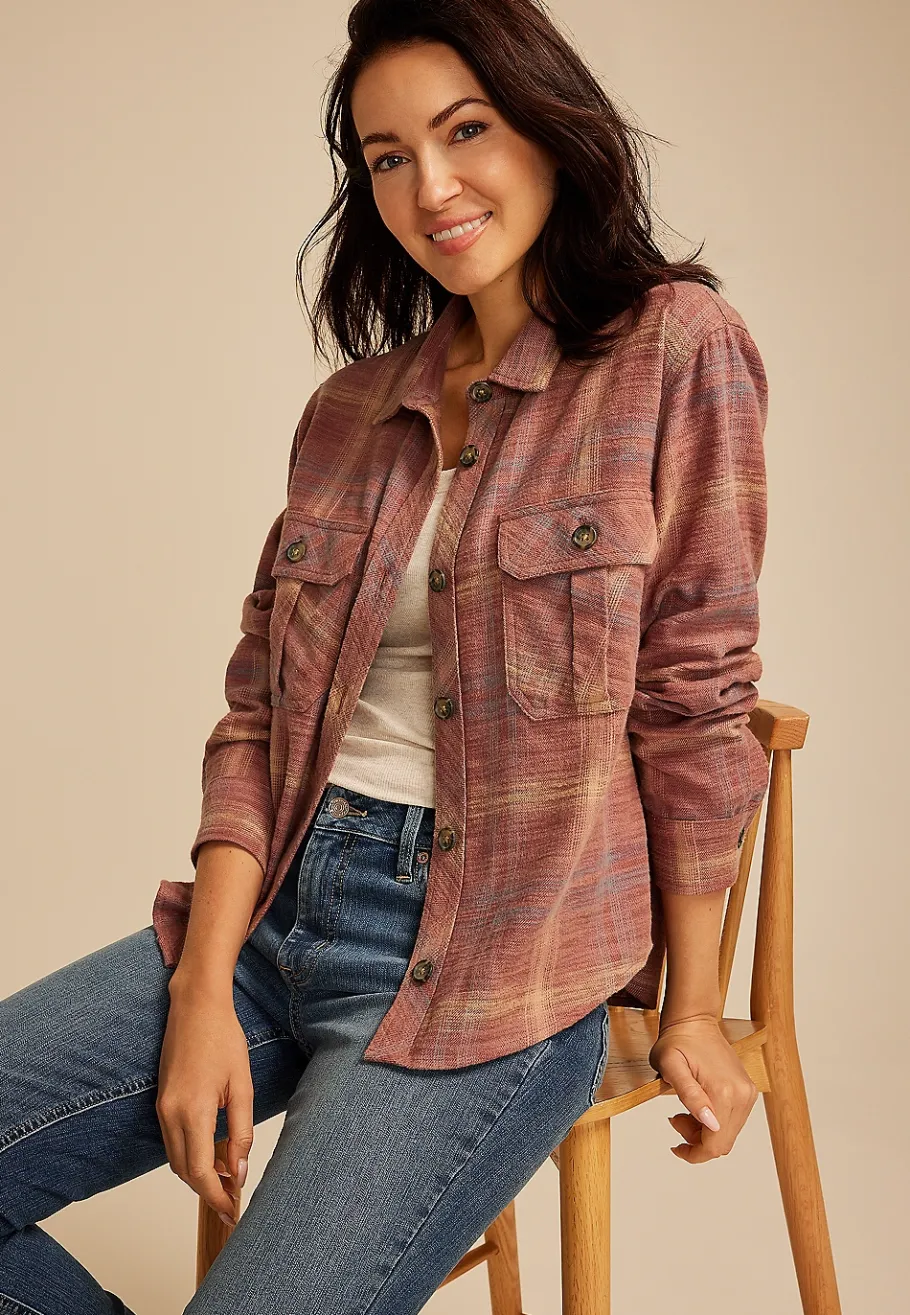 Maurices Plaid & Button Down Shirts-Shorty Utility Plaid Button Down Shirt