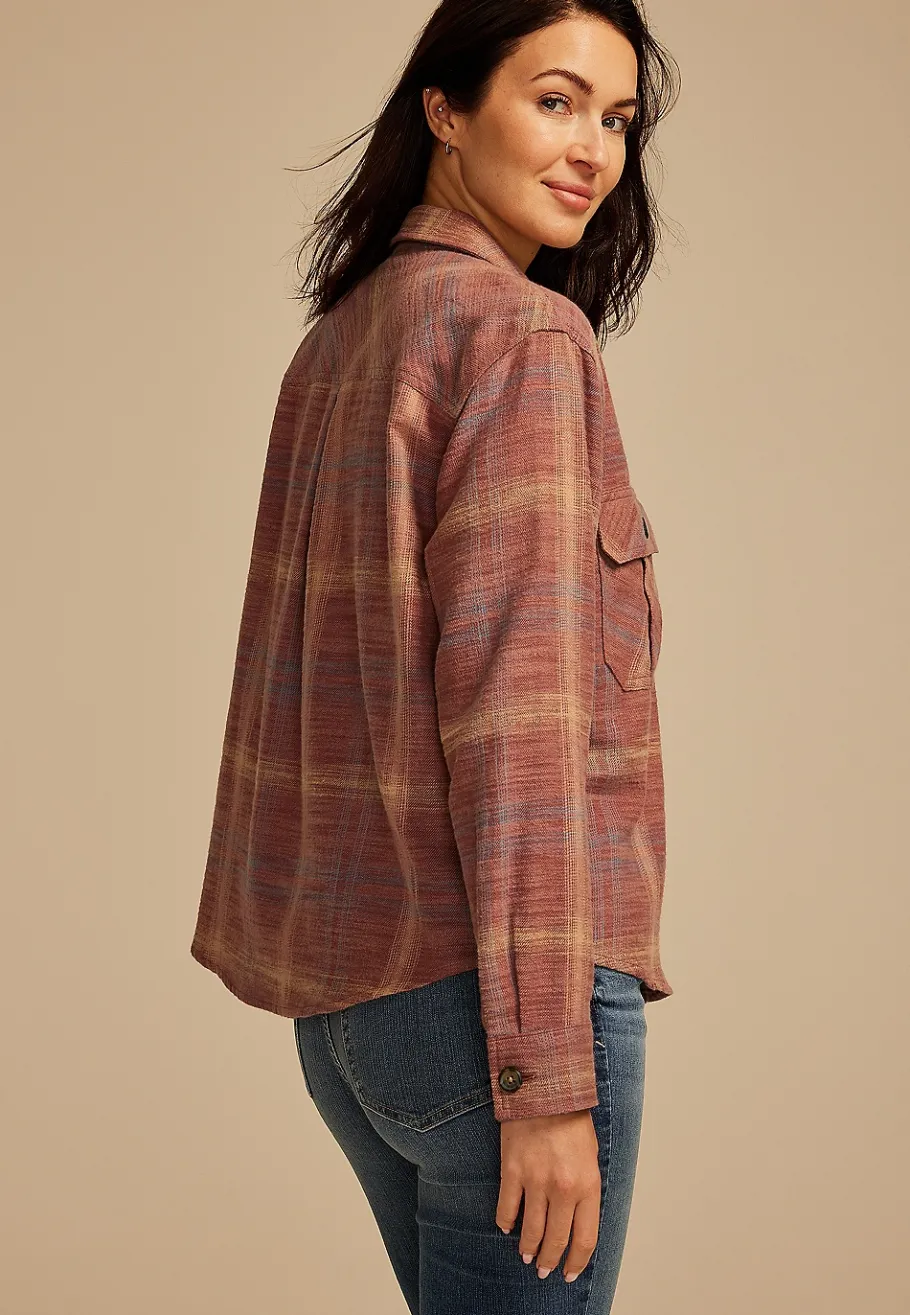 Maurices Plaid & Button Down Shirts-Shorty Utility Plaid Button Down Shirt