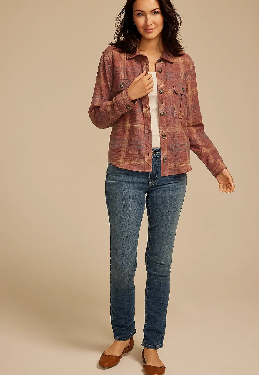 Maurices Plaid & Button Down Shirts-Shorty Utility Plaid Button Down Shirt