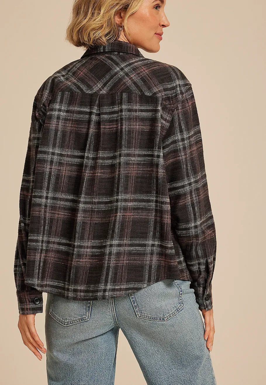 Maurices Plaid & Button Down Shirts-Shorty Utility Plaid Button Down Shirt