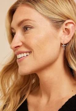 Maurices Earrings-Rhinestone Cross Threader Earrings