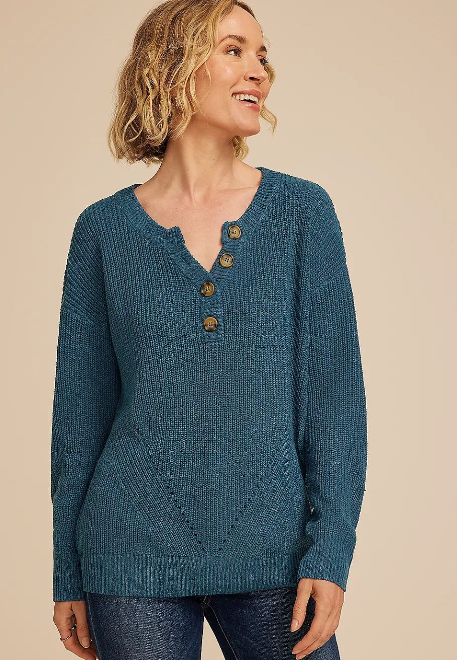 Maurices Sweaters Cardigans & Kimonos-Slouchy Henley Sweater