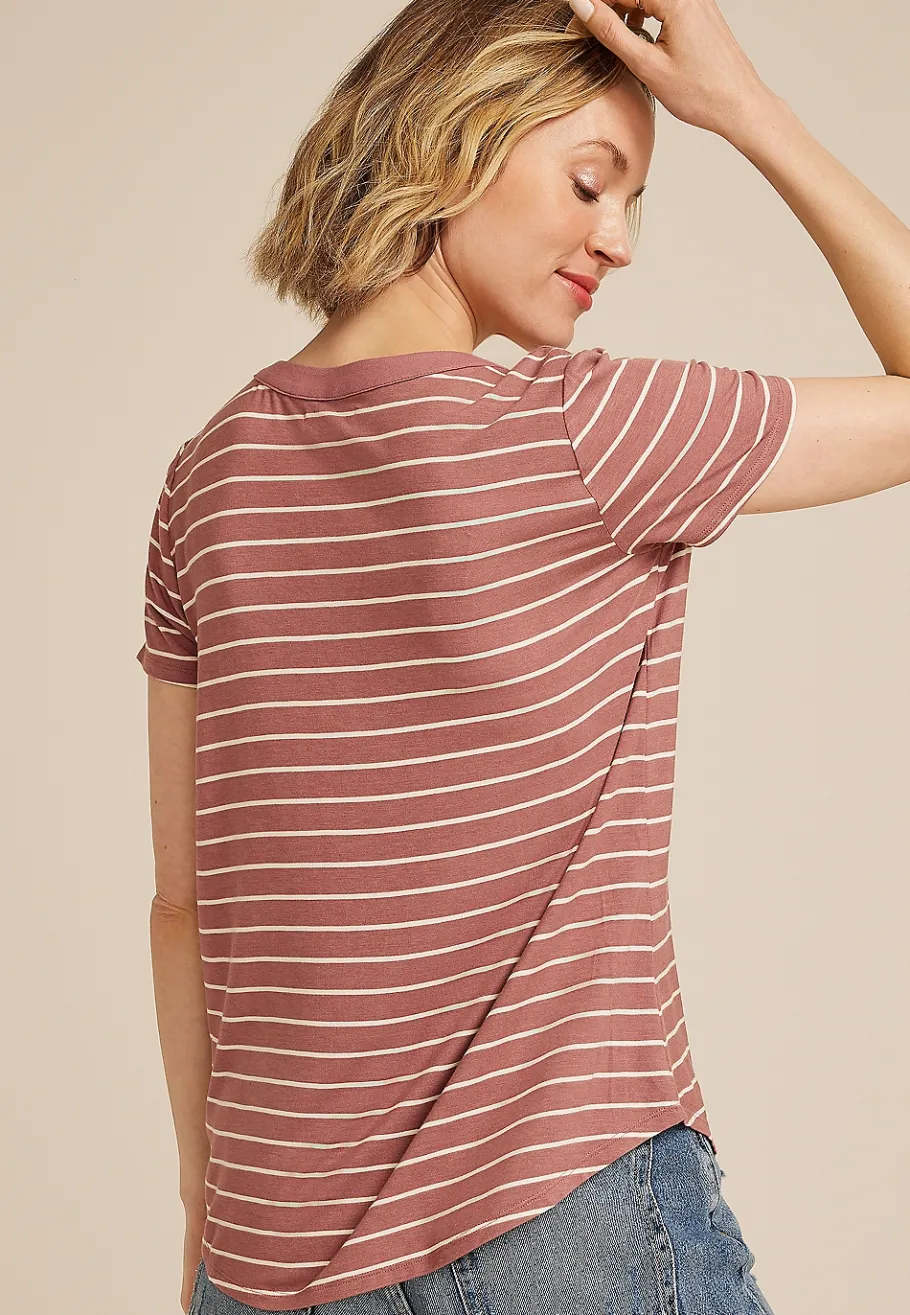 Maurices Tees-Striped Lattice Front Short Sleeve Tee