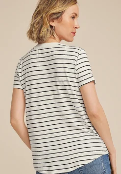 Maurices Tees-Striped Lattice Front Short Sleeve Tee