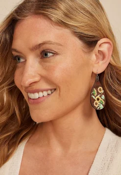 Maurices Earrings-Sunflower Painted Wooden Drop Earrings