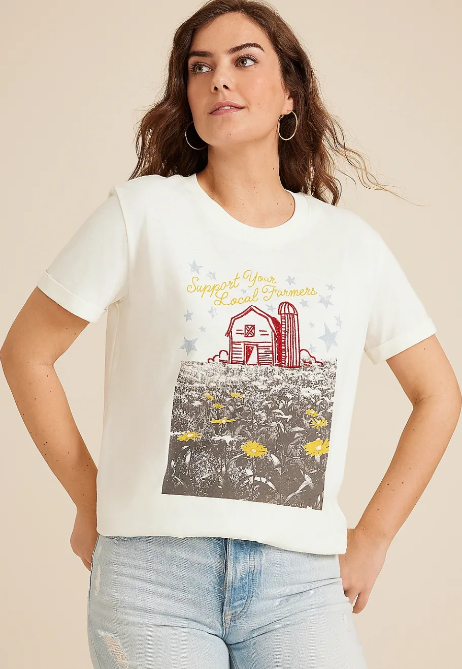 Maurices Tees|Graphics-Support Your Local Farmers Oversized Fit Graphic Tee