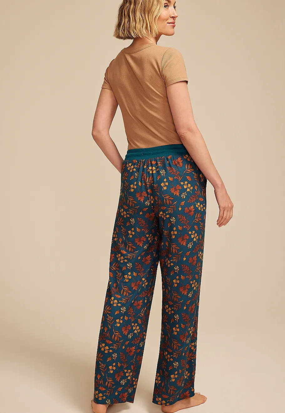 Maurices Pajamas|Pajamas-Teal Fall Leaves Wide Leg Pajama Pants
