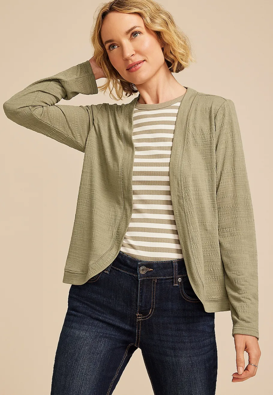 Maurices Sweaters Cardigans & Kimonos-Textured Curved Hem Cardigan