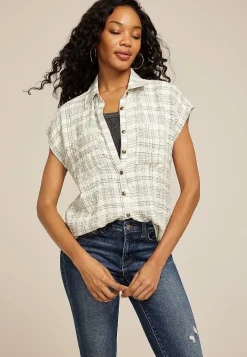 Maurices Shirts & Blouses|Plaid & Button Down Shirts-Textured Dolman Button Down Shirt