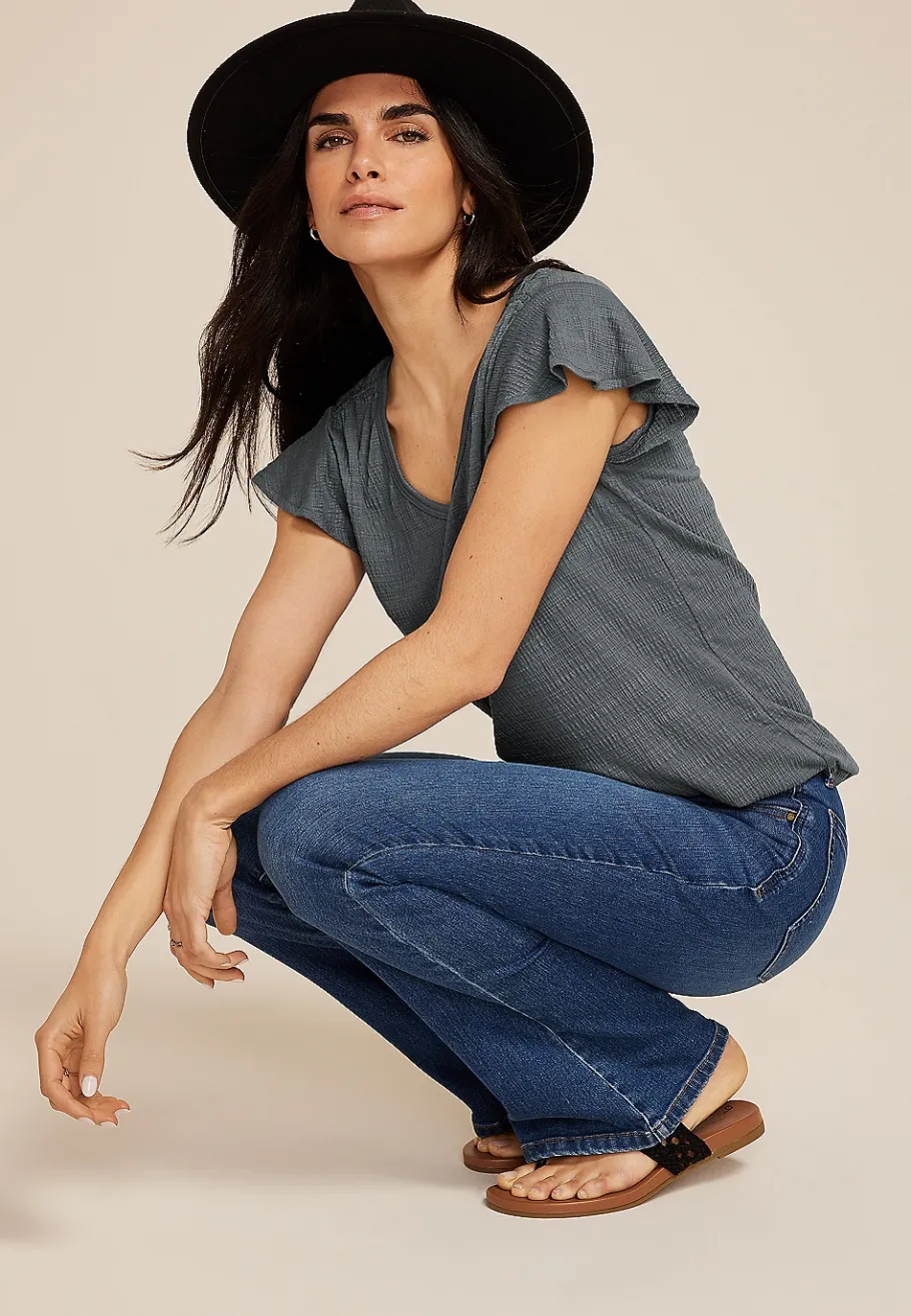 Maurices Tees-Textured Flutter Sleeve Tee