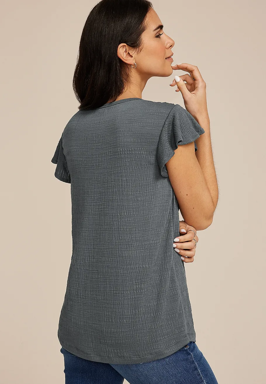 Maurices Tees-Textured Flutter Sleeve Tee