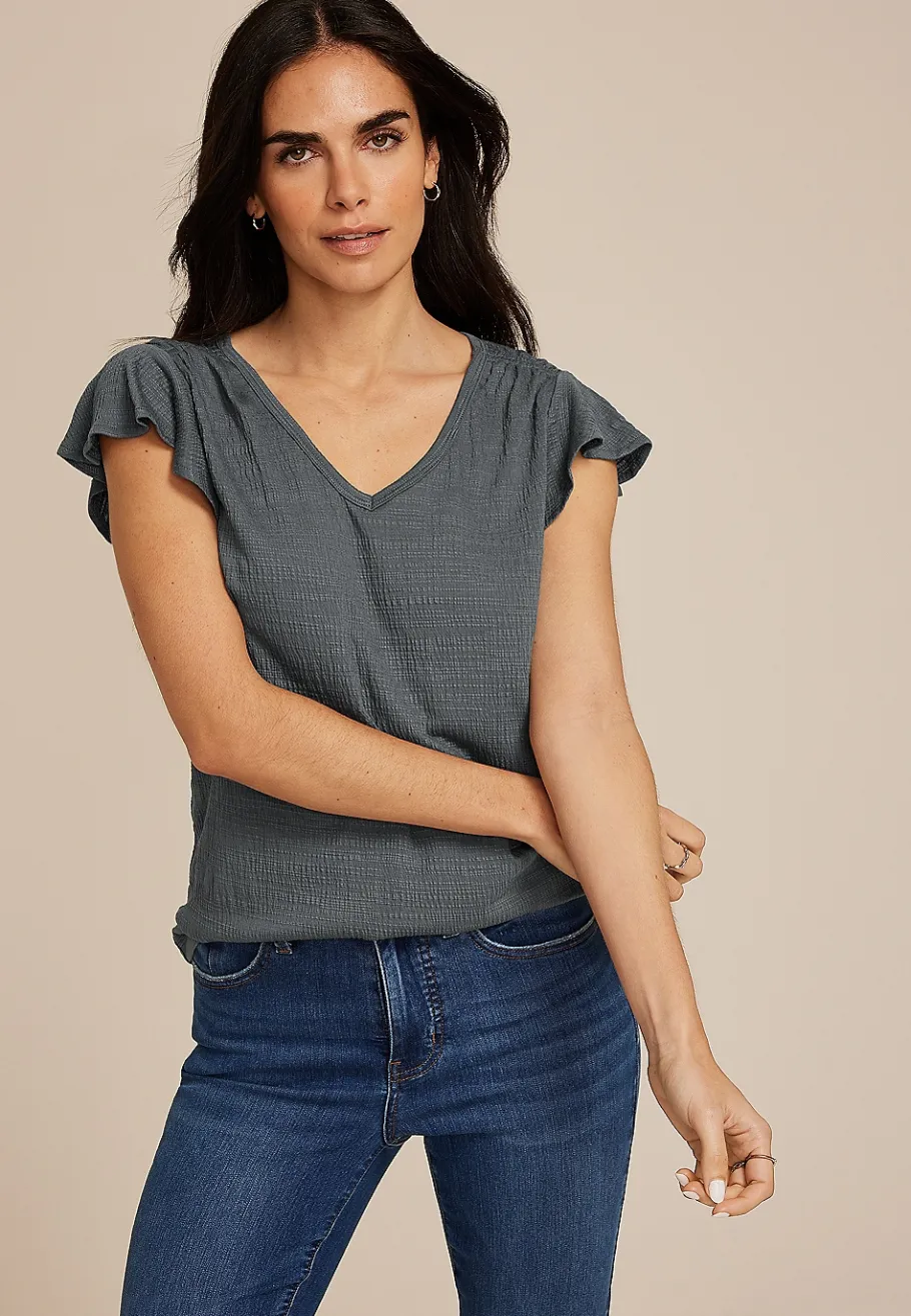 Maurices Tees-Textured Flutter Sleeve Tee
