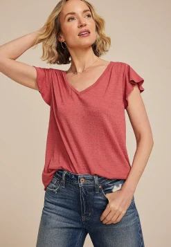 Maurices Tees-Textured Flutter Sleeve Tee