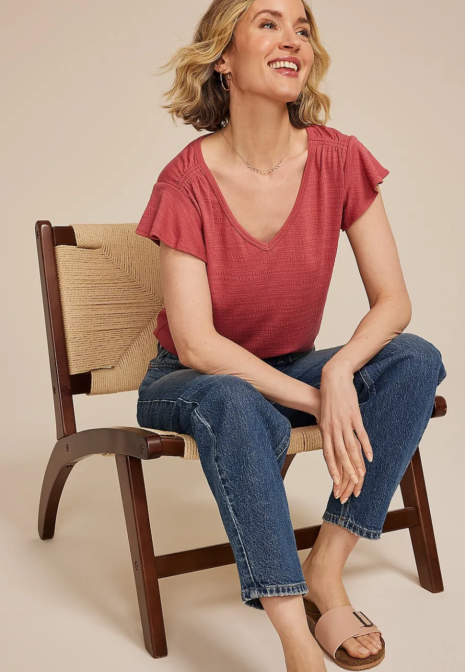Maurices Tees-Textured Flutter Sleeve Tee