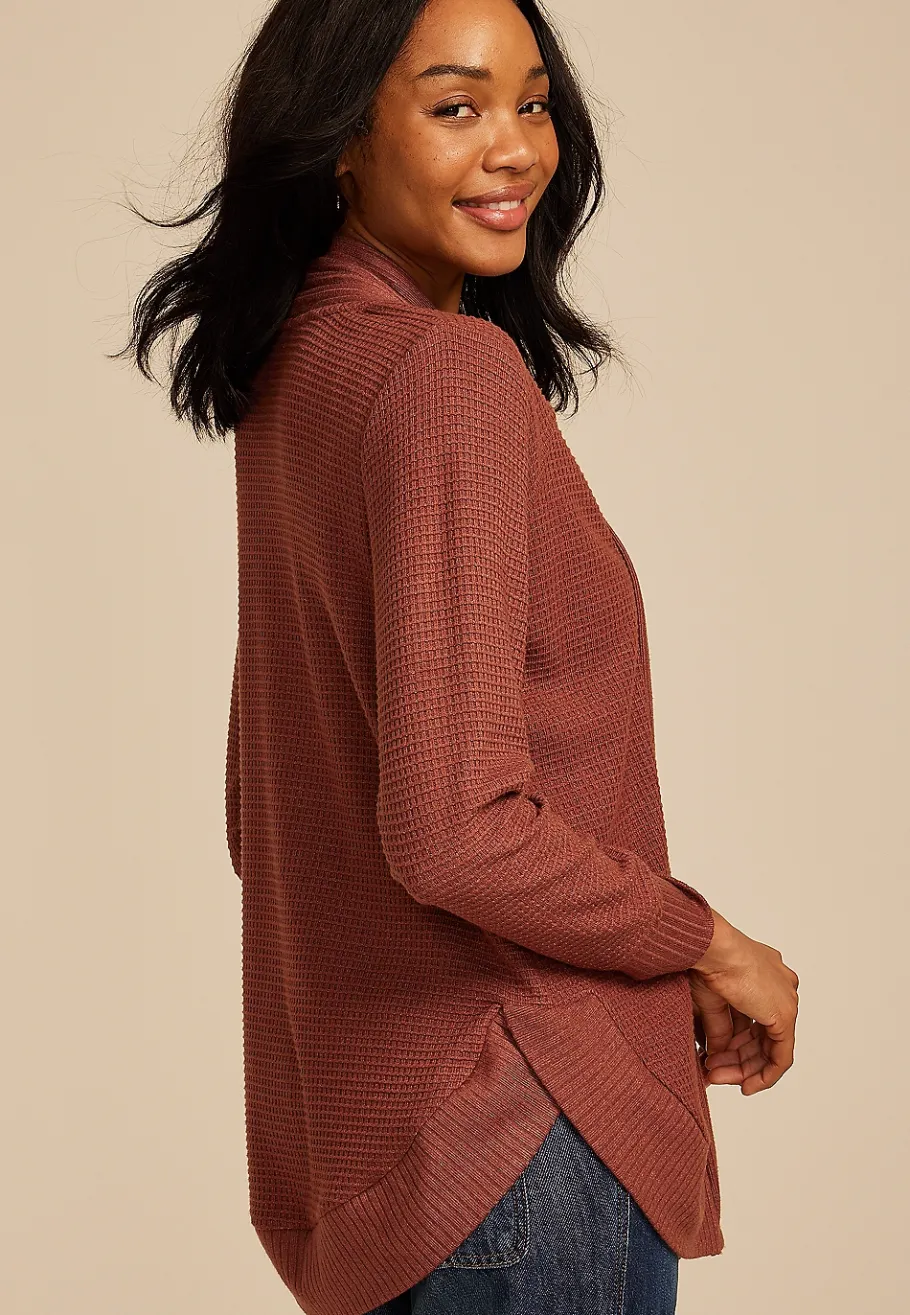 Maurices Sweaters Cardigans & Kimonos-Waffle Knit Curved Hem Cardigan