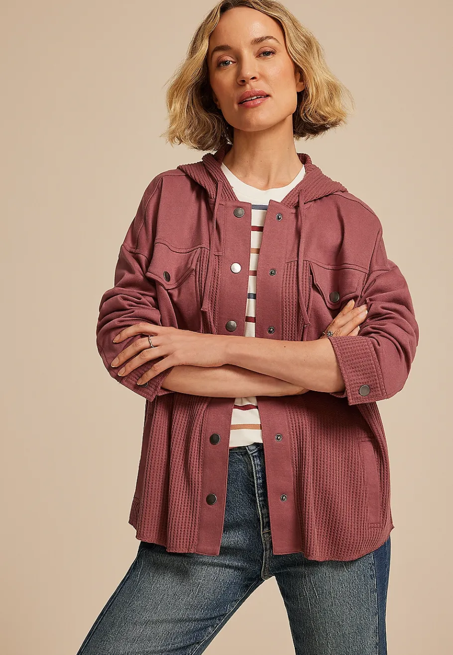 Maurices Plaid & Button Down Shirts|Jackets-Waffle Knit Hooded Shacket